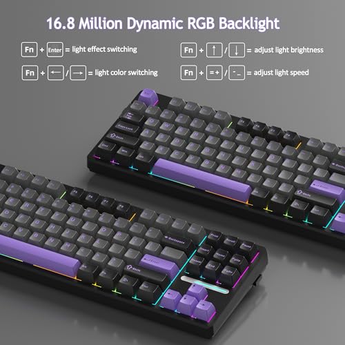 MageGee LIGHT87 Wireless Creamy Keyboard, Gasket Structure Hot Swappable Mechanical Keyboards, 2.4G/USB-C/BT5.0 RGB Backlit Gaming Keyboard for Win/Mac/PC, 4000mAh Battery, PBT Keycaps, Purple - color: Black Purple/Blue Whale Switch