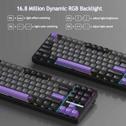 MageGee LIGHT87 Wireless Creamy Keyboard, Gasket Structure Hot Swappable Mechanical Keyboards, 2.4G/USB-C/BT5.0 RGB Backlit Gaming Keyboard for Win/Mac/PC, 4000mAh Battery, PBT Keycaps, Purple - color: Black Purple/Blue Whale Switch