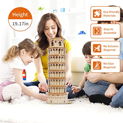 3D Puzzles for Adults & Kids, Exquisite Leaning Tower of Pisa City Large Architecture Building Model Kit, 3D Jigsaw Craft Kits STEM Educational Toys Birthday for Boys Girls Ages 10+ Home Decor, 70 PCS - style: Pisa Tower