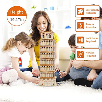 3D Puzzles for Adults & Kids, Exquisite Leaning Tower of Pisa City Large Architecture Building Model Kit, 3D Jigsaw Craft Kits STEM Educational Toys Birthday for Boys Girls Ages 10+ Home Decor, 70 PCS - style: Pisa Tower