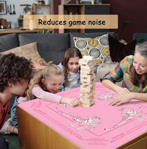 Cute Pink Tiger Mahjong Mat 31.5 x 31.5 Inch, Preppy Pink Aesthetic Tiger Non-Slip Noise Reduction Mahjong Table Mat for American Mah Jong Poker Card Board Games Dominoes - color: Pink Tiger