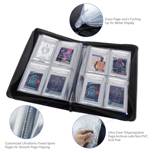 Graded Card Binder, Holds 40 PSA Slabs, 4 Pocket Slab Binder for PSA CGC CSG Slabs, Premium Ringless Zipper Card Collection Album,gray-black - color: Graded Card Binder-40 Pockets, size: 4 Pocket