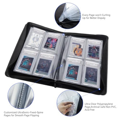 Graded Card Binder, Holds 40 PSA Slabs, 4 Pocket Slab Binder for PSA CGC CSG Slabs, Premium Ringless Zipper Card Collection Album,gray-black - color: Graded Card Binder-40 Pockets, size: 4 Pocket