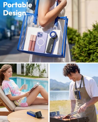 Gaiatop Portable Handheld Turbo Fan with Ice Cooler, 6000mAh, Max 32H | Cooling Fan Portable LED Light, 199-Speed Personal Fan, Rechargeable Hand Held Fans, Outdoor Travel essentials Classic Blue