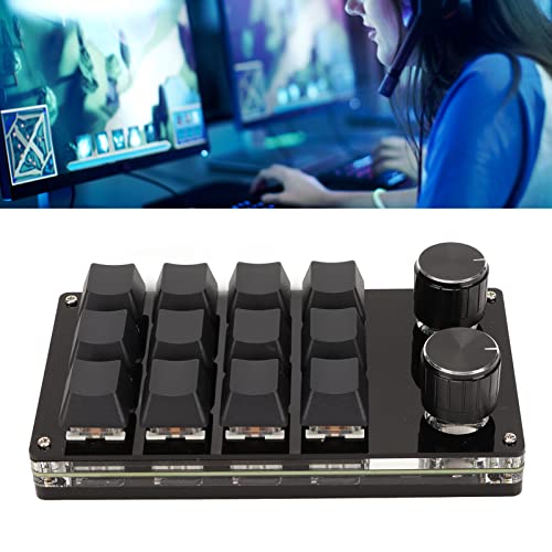 VBESTLIFE One Handed Macro Mechanical Keyboard, 12Keys USB Programmable Keyboard with 2 Knob, Multifunctional Mechanical Gaming Keypad, Blue Switch