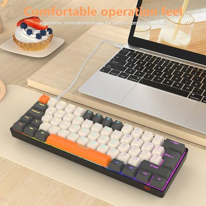 RK-T60 Wired 60% TKL Mechanical Gaming Keyboard Led Rainbow Backlight Ultra-Compact NKRO Linear Red Switch ABS Keycap RGB Honeycomb Mice Coiled Aviator Cable for Windows Laptop PS4/PC/WIN Gamer - color: Milk/Brown Switch