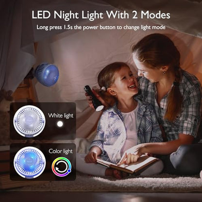 Momcozy 8000mAh Portable Stroller Fan, 27H Ultra-long Battery Life Detachable 4 Speed 360°Rotate LED Night Light with 2 Modes, USB Rechargeable Handheld Cooling Fan for Travel/Car Seat/Bedroom - color: Purple