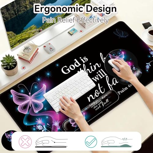 Desk Mat Set Keyboard and Mouse Pad with Wrist Rest Support | Ergonomic,Pain Relief, 4-in-1 Large Big Mousepad Computer Mats,Desk Pad Matt Mats for Desktop Home & Office - color: E1-Purple Butterflies