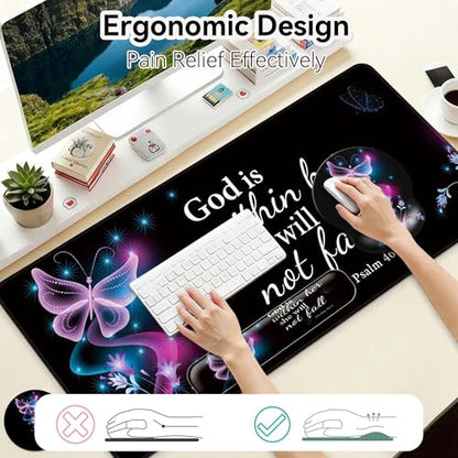 Desk Mat Set Keyboard and Mouse Pad with Wrist Rest Support | Ergonomic,Pain Relief, 4-in-1 Large Big Mousepad Computer Mats,Desk Pad Matt Mats for Desktop Home & Office - color: E1-Purple Butterflies