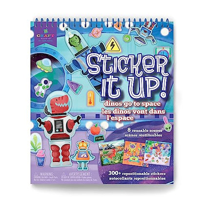 Sticker It Up! - Dinos Go to Space - Repositionable Stickers with 8 Backgrounds & Over 300 Stickers - Mess Free and Travel Friendly for Kids Ages 3 and Up