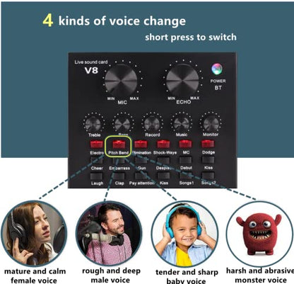 Podcast Equipment Bundle, BM-800 Condenser with Voice Changer, Recording Studio Package - Podcast Microphone Bundle for Laptop, Streaming/Live Broadcast/YouTube Recording (AM200-V8)