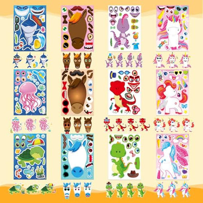 24 Sheets Make a Face Stickers for Kids Toddlers, Make Your Own Animal Mix and Match Sticker Sheets with Sea Animals Horses Dinosaurs Unicorns for Kids Crafts Party Favors Goodie Bags Stuffers - style: Animal