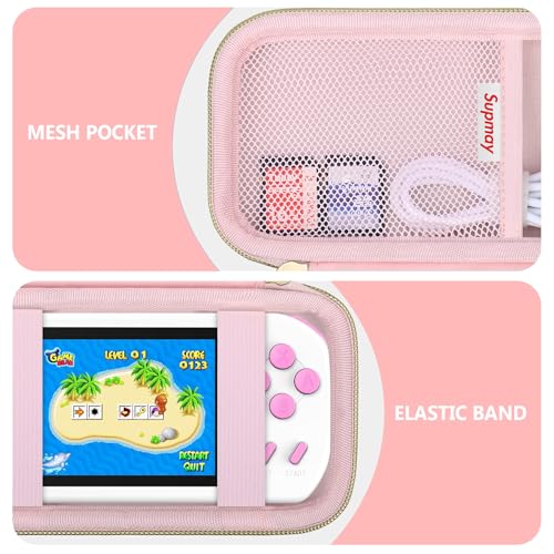Supmay Carrying Case Compatible with CCTU / TEBIYOU Kids Handheld Games Preloaded 218 Retro Video Games, Portable Gaming Electronic Toys Storage Holder Travel Bag with Mesh Pocket for USB Cable, Pink - color: Pink Star