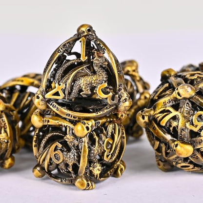 DND Metal Dice Set, UBEUCK 7PCS Gear Metal DND Dice Set for Dungeons & Dragons Board Games Boxes (Gold dice) - color: Gold Dice