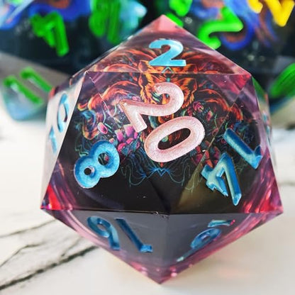 Mini Planet 50mm Large Chonk D20 Liquid Core Giant Polyhedral Sharp Edges RPG Table Games Dice E19 LED Fire Fox - color: E19-led Fire Fox