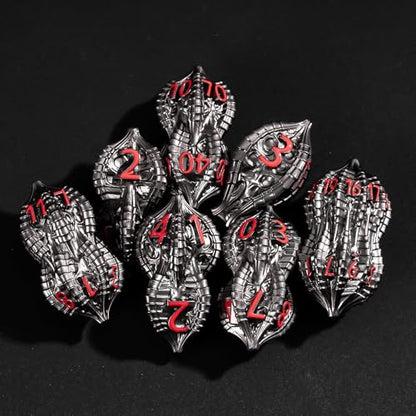 7-Piece Metal Dice Set DND Dice with Dragon Claw Design - Perfect for Dungeons & Dragons RPG Tabletop Role-Playing Games - color: Dragon Claw-black Red