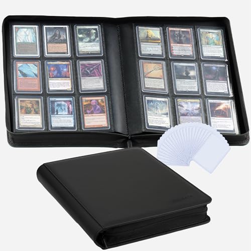 9-Pocket Toploader Binder, Clovecat Premium Card Book， Holds 252 Trading Card with 20 Removable Top-loader Sleeves，PU Card Holder Folders,Card Album for MTG, TCG, Yugioh, Game & Sports Cards(Black) - color: Black