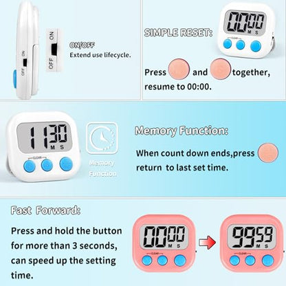 Timer for Kids Teachers Supplies Digital Kitchen Timers for Cooking Large Magnetic Classroom Timer 2Pack-White Pink - color: White Pink
