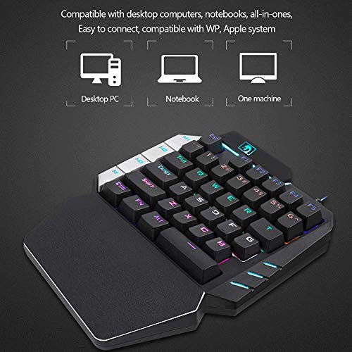 One Handed Keyboard,RGB One Hand Mechanical Gaming Keyboard, 28-Key Blue Switch, USB Wired Portable Mini-Game Keyboard, Support Wrist Rest