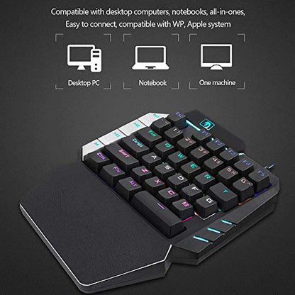 One Handed Keyboard,RGB One Hand Mechanical Gaming Keyboard, 28-Key Blue Switch, USB Wired Portable Mini-Game Keyboard, Support Wrist Rest
