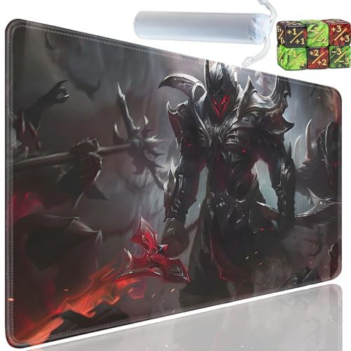 Playmat for MTG, 24x14 Inches Playmats, for TCG and CCG Trading Card Game Mat, Non-Slip Rubber for MTG Playmats with A Storage Bag and 6 Dice Set, Wicked Warrior Pattern Black - color: Yu-Playmat-1-C77