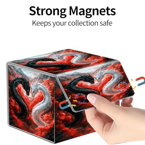 PU Leather Deck Box for MTG Commander Cards, Fits 100+ Double Sleeved Cards, Secure Magnetic Trading Card Storage Case for TCG CCG,Dragon Heart Yin Yang - color: Dragon Heart Yin Yang