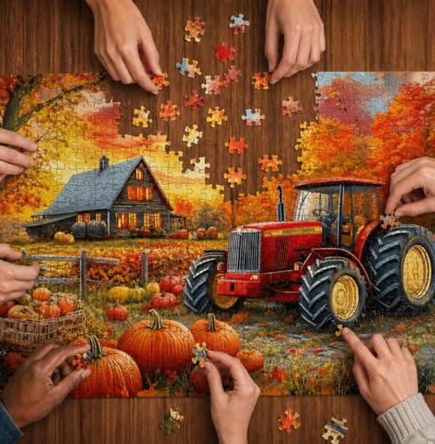 1000 Piece Jigsaw Puzzle for Adults – Cozy Autumn Farm Tractor Scene, Fall Harvest Landscape Puzzle, Premium Quality Gift, 19.7 x 27.6 Inch