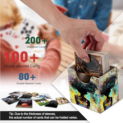 Card Deck Box, Card Storage Box Fits 100+ Single Sleeved Cards, Large Capacity PU Leather Card Storage Box with Strong Magnet for Magic Commander TCG CCG, African Women - color: African Women