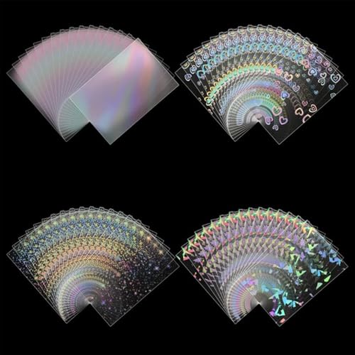 200pcs Holographic Card Sleeves 66x91mm Cute Photocard Sleeves Laser Flashing Trading Card Sleeve for MTG, TCG, Baseball, Football, Game Cards Collectors Heavy Duty 4 Mil Protector PP 4 Designs - style: Front Holographic Back Clear