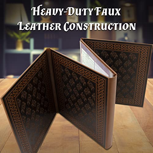 CASEMATIX DM Screen Faux Leather 8-Panel Deluxe GM Screen - Eight Panel Folding Game Master Screen with 2 Swinging Panels and Wet Erase Pockets for TTRPGs, Inserts Not Included, Brown - color: Brown