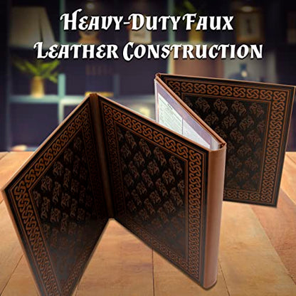CASEMATIX DM Screen Faux Leather 8-Panel Deluxe GM Screen - Eight Panel Folding Game Master Screen with 2 Swinging Panels and Wet Erase Pockets for TTRPGs, Inserts Not Included, Brown - color: Brown
