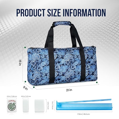 American Mahjong Tile Set with Mat - Premium Quality Melamine Mahjong Set with 166 Scratch-Resistant Tiles, Complete Accessories, and Portable Blue Carrying Case for Timeless Fun