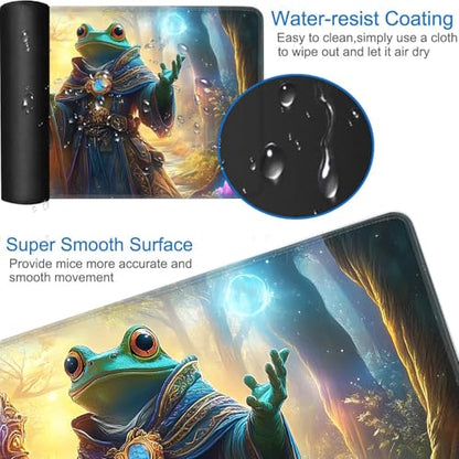for MTG Game Playmat - 24 x 14 inches with Dices and Storage Bags, Non-Slip Base for TCG and Board Game Card Mats, Trading Card Games Mat, Frog Wizard Pattern Collectible Card Playmats - color: Jv-playmat-p7-1-d106