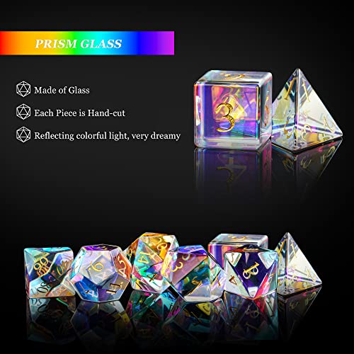 UDIXI Prism Glass Dice Set, 7PCS Rainbow Glass DND Dice for Tabletop Games | Premium Gift Box, DM Gift, for Dungeons and Dragons Role Playing Games - color: Rainbow Prism