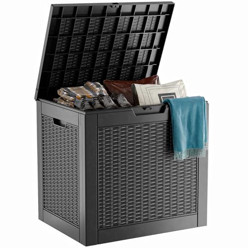 Vixzen 31 Gallon Deck Boxes Outdoor Waterproof, Resin Lockable Storage Box for Patio Cushions Storage Furniture, Garden Tools, Pool Supplies, Weatherproof and UV Resistant(Black, 31 Gallon) - color: Black, size: 31 Gallon
