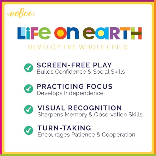 eeBoo Life on Earth Memory & Matching Game, Ages 3+, 1-4 Players | Introduces global flora & fauna. Sharpens recognition, concentration & memory skills. Includes 48 tiles, 24 pairs - style: Life on Earth