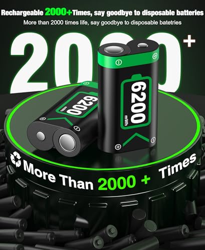 DINOSTRIKE 2X 6200mWh Battery Pack Compatible with Xbox Controller Fast Charging Rechargeable USB Charger Station - size: S-2Pack 6200mWh
