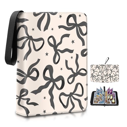 AXUASSILD 4 Pocket Card Binder, Premium Trading Card Holder Fits 400 Cards With 50 Removable Sleeves, Cute Portable Collection Card Ablum Holder Beautiful Black Bowtie - color: Beautiful Black Bowtie