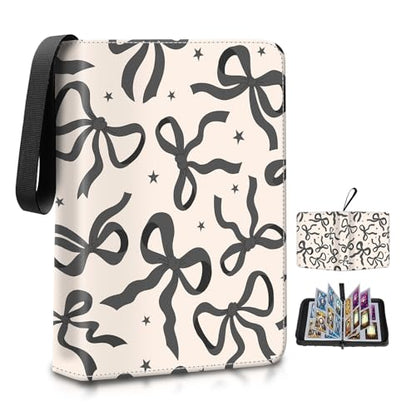 AXUASSILD 4 Pocket Card Binder, Premium Trading Card Holder Fits 400 Cards With 50 Removable Sleeves, Cute Portable Collection Card Ablum Holder Beautiful Black Bowtie - color: Beautiful Black Bowtie