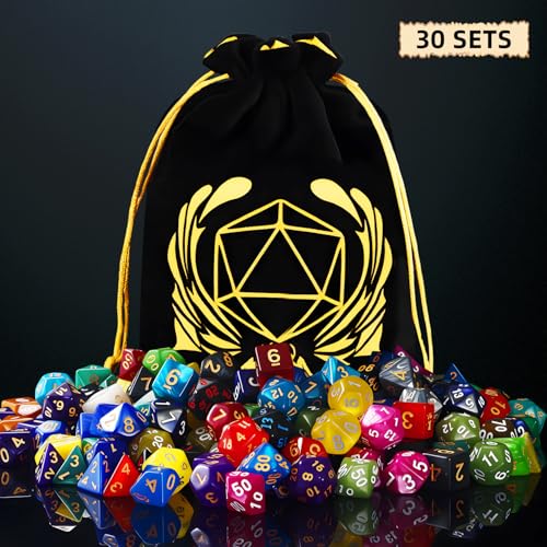 Coyeekn 30-Set DND Polyhedral Dice with Storage Pouch | 210 Total Polyhedral Dice, 7 Per Set, 30 Complete Dice Sets (D4-D20), Great for D&D, MTG & Tabletop RPG Games - color: 30set-210pcs