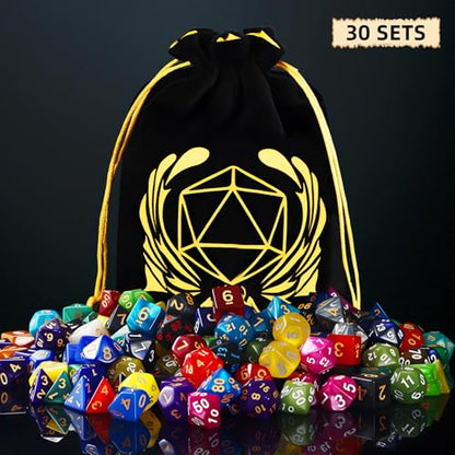 Coyeekn 30-Set DND Polyhedral Dice with Storage Pouch | 210 Total Polyhedral Dice, 7 Per Set, 30 Complete Dice Sets (D4-D20), Great for D&D, MTG & Tabletop RPG Games - color: 30set-210pcs