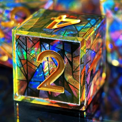 HAOMEJA Double Layered Resin Dice Set 7pcs/ Stained Glass Effect & Gold Numbers/Sharp Edged Polyhedral Dice/Apply to D&D/DND/Dungeons & Dragons/Role Playing Game/Party Gift - color: 3 Various Colors