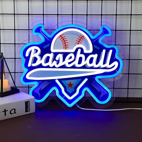 Baseball Neon Signs Dimmable Baseball Neon Lights Wall Decor for Club Dormitory Bedroom Shop Home Birthday Party Gift Art for Kids Fans-14.65 x 12.2 IN-USB Powered-Acrylic - color: Blue:Baseball