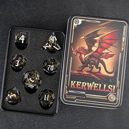 KERWELLSI DND Dice Set D&D, 7pcs Sharp Edge Resin D and D Dice with Gift Box, Nature Mountain Dungeon Dragon Role Playing Dice D20 D12 D10 D8 D6 D4 - color: Black