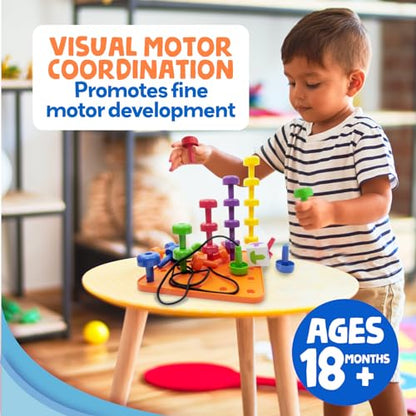 Peg Board Set, Montessori, 33 Pc Plastic, Pegs, Dice, Lacing | Occupational Therapy Toys with Pegs, Dice, Lacing String & Storage Bag, Educational, Sensory - style: Peg Set with Plastic Board (33 pc)
