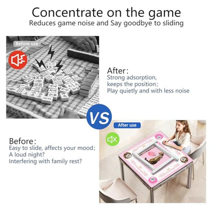 Pink Luck Mahjong Mat for Table, 31.5 * 31.5in Anti Slip Mahjong Table Cloth, Noise Reduction, Neoprene Mah jongg Mat with Carrying Bag & 3 Dices, Poker Board Tile Games Mats, Cheetah - color: Cheetah01