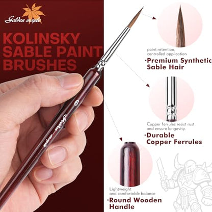 Professional Sable Hair Detail Paint Brush Set - 6 Miniature Art Brushes for Fine Detailing & Art Painting - Acrylic, Watercolor, Oil - Miniatures, Models, Red - color: Red