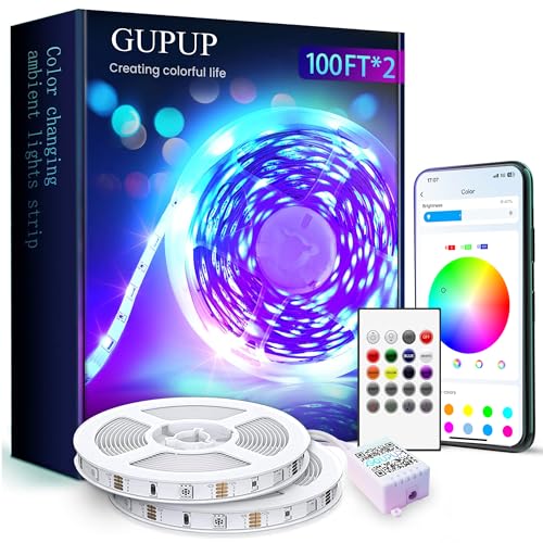 GUPUP 200 FT LED Strip Lights,Color Changing LED Lights for Bedroom,Built-in-Mic,Music Sync Tape Lighting,Phone Smart Controlled(APP+Remote+Mic) | Built-in-Mic,Music Sync Tape Lighting,Phone Smart Controlled(APP+Remote+Mic) - size: 200 ft Bluetooth