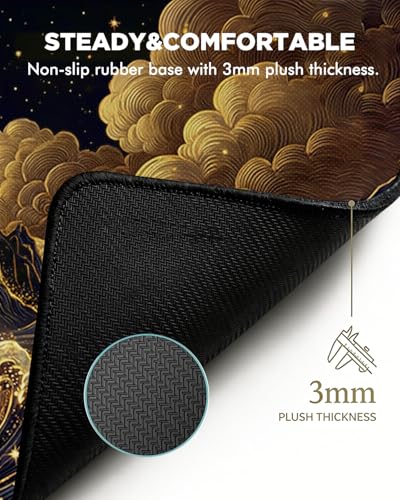 Mouse Pad, Desk Mat, 31.5x11.8in Large Mousepad, Golden Waves | Desk Pad with Stitched Edge & Rubber Non-Slip Bottom, Gaming Mouse Pad, Extended Mousepad for Home, Office - color: Golden Waves