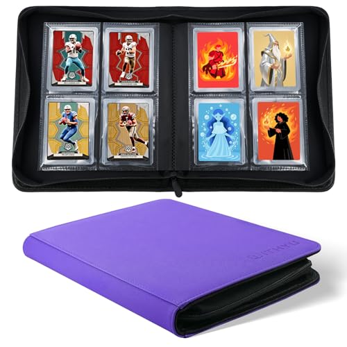 Top Loader Binder 4 Pocket, WITHYU PU Leather Card Binder Top Loader with 128 Pockets, Ringless Card Holder Trading Card Binder Toploader Album for TCG MTG Sports (Purple) - color: Purple, size: 4 Pocket